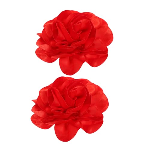 WESIEVYA 2 Stück Große Handgefertigte Rosenblütenbrosche Auffällige Stoffblume als Anstecknadel Vielseitiges Accessoire für Hochzeit Party und Kleidung Rot von WESIEVYA