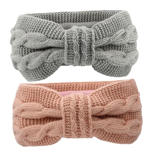 WESIEVYA 2stücke Damen Winter Elastische Stirnbänder Verdrehter Bogen Haarband Fleecefutter Headwrap von WESIEVYA