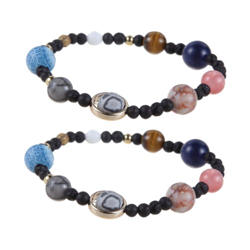 WESIEVYA 2 Stück Armreif Mit Planeten Aus Naturstein Elastische Armbänder Unisex-charm-armbänder Einzigartiges Universum-design Für Frauen Und Männer von WESIEVYA