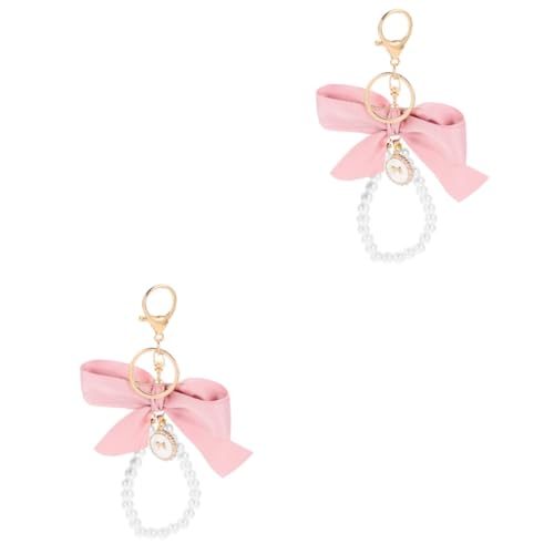 WESIEVYA 2st Schleife Schlüsselanhänger Schlüsselanhänger-Charm Kokett Schlüsselanhänger Mit Perlentasche Geldbeutel-anhänger Kette Perlen-geldbörsenanhänger Sack Trendig Abs ，， Rosa von WESIEVYA