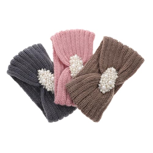 WESIEVYA 3stücke Teiliges Stirnbänder Für Damen Mit Perlen Warme Elastische Haarbänder Für Outdoor-aktivitäten Für Ski Snowboard Und Wintermode Khaki Dunkelgrau Nebelpink von WESIEVYA