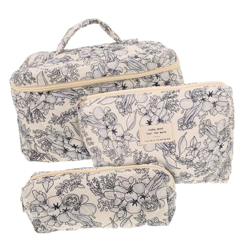 WESIEVYA 3stücke Cute Makeup Pouch Teiliges Kosmetiktaschen Baumwolle Mit Eleganten Blumenmotiven Praktischer Organizer Für Makeup Und Pflegeprodukte Für Damen Und Mädchen von WESIEVYA