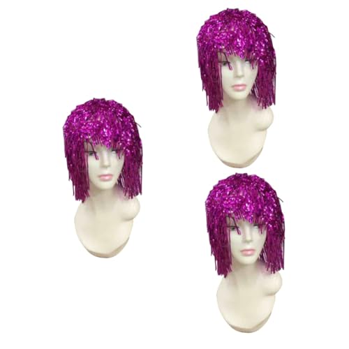 WESIEVYA 3St Partyperücken Lametta Party Perücke Kostüm Perücke halloween perücke perücken für halloween Star wig clowns perücke Party wig Metallic wig Masquerade wig Folie Perücke Violett von WESIEVYA