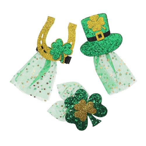 WESIEVYA 3 Stück Haarspangen Für St Patricks Day Glitzernde Pailletten Kleeblatt-zylinderhut Und Accessoires Mit Grünem Schleier Haar-dekoration Für Irische Feiern von WESIEVYA