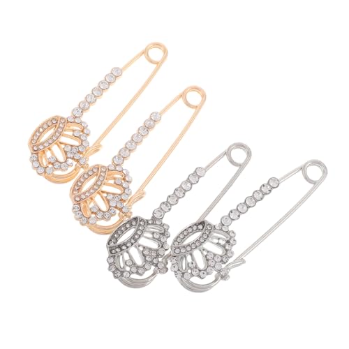 WESIEVYA 4 STÜCKE Teiliges Gläserne Kronen Broschen Anstecknadeln für Damen Kleine Sicherheitsnadeln aus Langlebiger Legierung Modische Schmuckaccessoires für Pullover Schals Jacken Hemden von WESIEVYA
