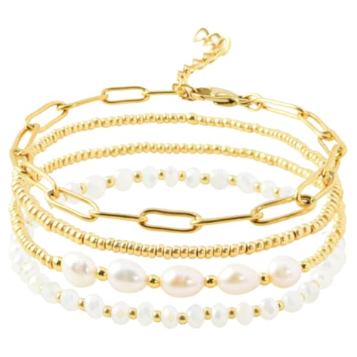 WESIEVYA 4stücke Teiliges Armband-set Damen Stilvolle Perlenarmbänder Trendige Stapelarmbänder Eleganter Schmuck Für Verschiedene Anlässe von WESIEVYA