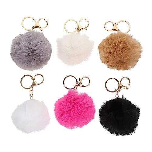 WESIEVYA 6stücke Pompom Schlüsselanhänger Kunstfell Süße Auto Und Taschen-Dekoration Khaki Hellgrau Für von WESIEVYA