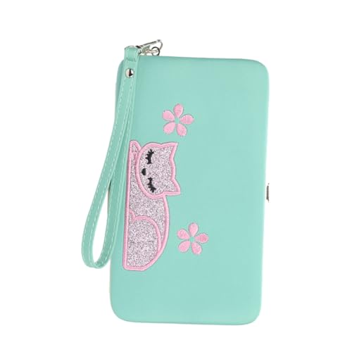 WESIEVYA Katzen- Geldbörse Für Damen Multifunktionale Dreifach Gefaltete Handtasche Mit Vielen Kartenfächern Praktischer Reißverschluss Und Eleganter Einzigartiger Design-Applikation von WESIEVYA