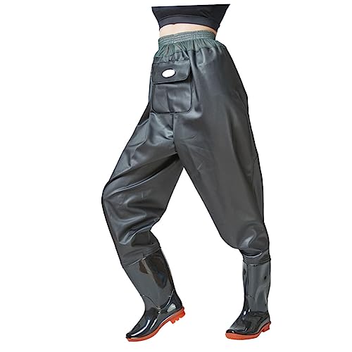WESIEVYA Atmungsaktive Halbhohe Angelhose mit Rutschfester PVC Sohle Strapazierfähige Wathose mit Schuhen Leichte Outdoorhose für Herren Schwarz Grün von WESIEVYA