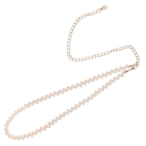 WESIEVYA Damen Perlen Taillenkette Doppelreihig Eleganter Perlengürtel für Abendkleid Hochzeit Party Handgefertigte Weiße Perlen Hüftkette Dekorativer Schmuck für Frauen von WESIEVYA