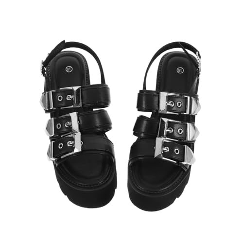 WESIEVYA Damen Plateau Sandalen mit Dicker Sohle Offene Zehen Stylische Plattform Sommerschuhe für Frauen Bequeme Fischmaul Sandalen für Sommer und Freizeit Schwarz von WESIEVYA