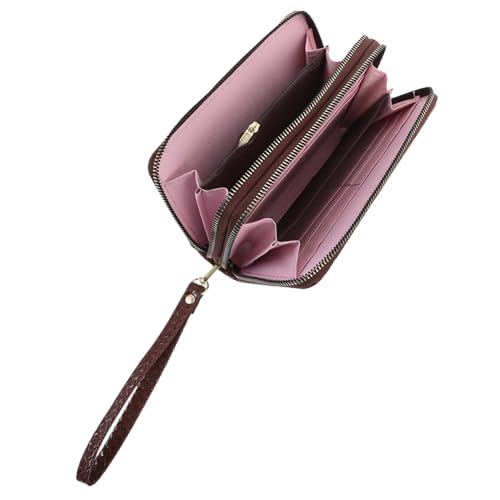 WESIEVYA Doppelter Reißverschluss Geldbörse Für Damen Spaltleder Große Kapazität Handtasche Für Täglichen Gebrauch Praktische Fächer Für Karten Und Münzen Braun von WESIEVYA