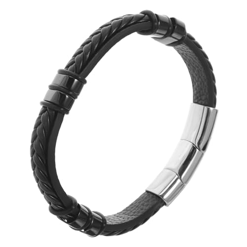 WESIEVYA Doppeltes Geflochtenes Lederarmband Herren Damen Verstellbar Kunstleder Edelstahl Verschluss Modisches Wickelarmband Unisex Armschmuck Schwarz von WESIEVYA