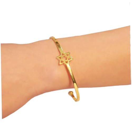 WESIEVYA Elegantes Damen Armband Goldener Offener Armreif mit Kreativem Fünf Sechszackstern Design Modischer Schmuck für Frauen und Mädchen zu Geburtstag und Jubiläum WESIEVYA Elegantes Damen Armband Goldener Offener Armreif mit Kreativem Fünf Sechszackstern Design Modischer Schmuck für Frauen und Mädchen zu Geburtstag und Jubiläum von WESIEVYA