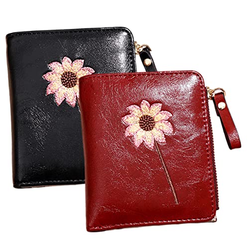 WESIEVYA Faltbare Damen Geldbörse Aus Pu Material Mit Blumenmuster Kurze Münztasche Wechseltasche Kleine Geldbörse Für Visitenkarten Bargeld Und Kleine Gegenstände von WESIEVYA