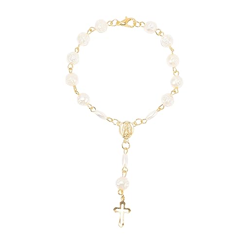 WESIEVYA Kreuzarmband Mit Rosenblütenperlen Elegantes Religiöses Armband Für Damen Und Herren Langlebig Einfach Anzulegen Für Geschenke Zu Besonderen Anlässen von WESIEVYA