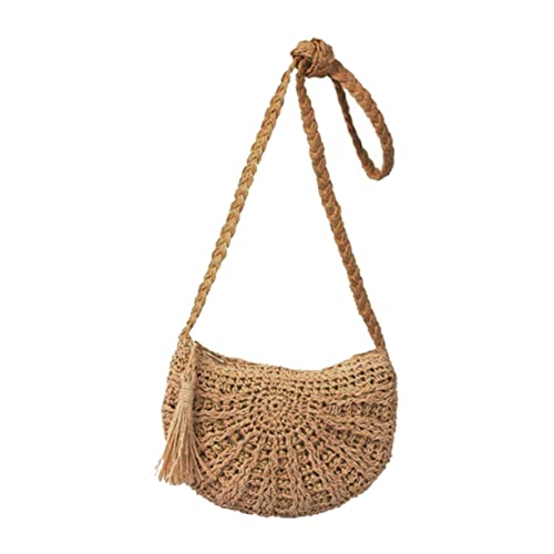 WESIEVYA Gewebte Strohtasche Für Damen Modische Umhängetasche Aus Papierstroh Handgefertigt Mit Quaste Für Strand Und Urlaub von WESIEVYA