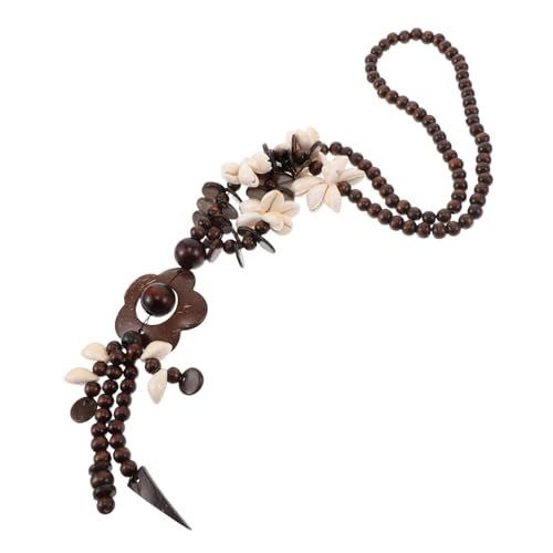 WESIEVYA Halskette Aus Kokosnussschalenperlen Boho-halskette Mit Strandblumenanhänger Holzkette Für Frauen Mit Kokosnussschalenperlen Langer Anhänger Damen- Ethnischer von WESIEVYA