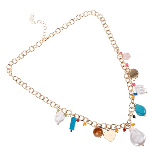 WESIEVYA Irreguläre Perlenkette mit Natürlichem Muschel Anhänger Leichter Damen Choker aus Legierung und Stein Vielseitiger Schmuck für Party Alltag Weihnachten Halskette für Frauen von WESIEVYA