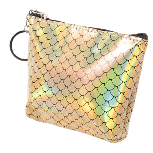 WESIEVYA Kleine Damen Geldbörse mit Fischschuppen prägung Pu Leder Reißverschluss Münzfach Kreatives Kartenetui für Studenten und Büro Modische Clutch in Gold Multifunktional und Handlich von WESIEVYA