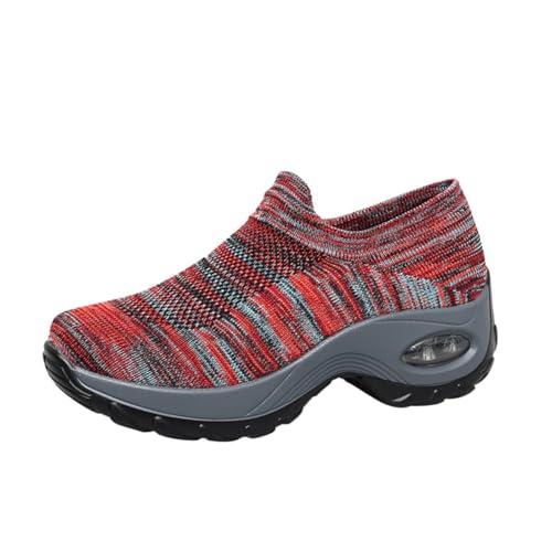 WESIEVYA Leichte Damen Sportschuhe Sockenschuhe Atmungsaktive Fitness Sneaker mit Rutschfester Sohle für Alltag und Outdoor Komfortabel Elastisch Robustes Fersendesign Rot von WESIEVYA