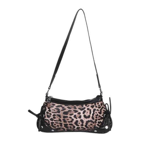 WESIEVYA Leopard Print Handtasche mit Schleife PU Schultertasche für Damen Vielseitige Unterarmtasche aus Strapazierfähigem Material Modisch für Freizeit Arbeit und Festliche Anlässe von WESIEVYA