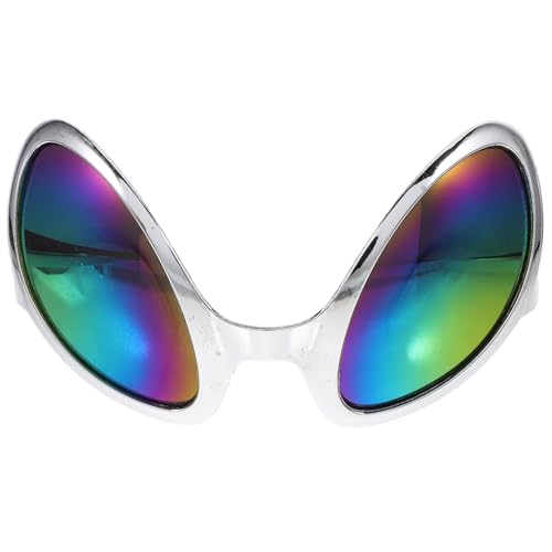 WESIEVYA Neon grüne Alien Sonnenbrille mit Silbernem Rahmen Fluoreszierende Partybrille für Erwachsene Ausgefallenes Kostümzubehör für Cosplay Halloween Themenpartys und Foto requisiten von WESIEVYA