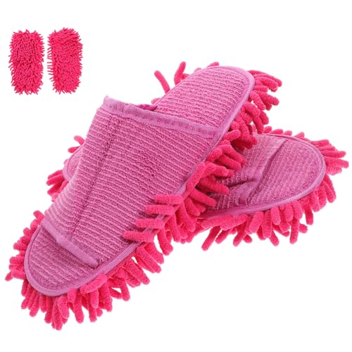WESIEVYA Open toe Mop Slipper Peep toe Reinigungsschuh mit Mikrofaser Rutschfest Strapazierfähig Geräuschlos Einheitsgröße Pink für Bodenreinigung und Hausarbeit von WESIEVYA