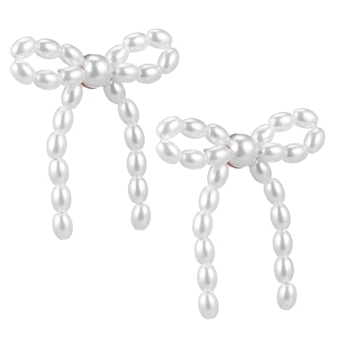 WESIEVYA Perlen Ohrringe Damen Bow Drop Ohrhänger mit Schleifen Design Künstliche Perle Handgefertigt Elegante Ohrschmuck für Hochzeit Party und Alltag von WESIEVYA
