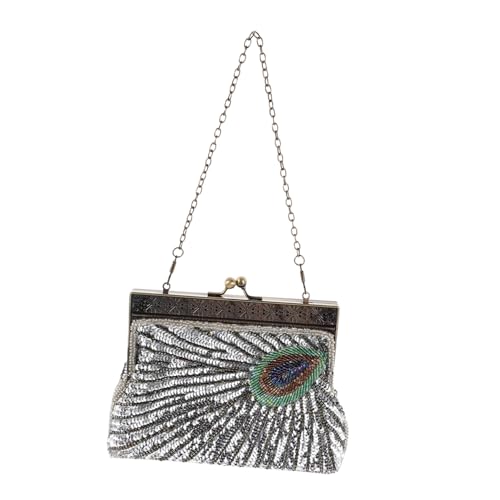WESIEVYA Perlenbesetzte Pfauentasche Abend Und Hochzeitstasche Party Clutch Für Damen Formelle Party Clutch Perlenhandtasche Pfauen Perlen Damen Geldbörse Bankett von WESIEVYA