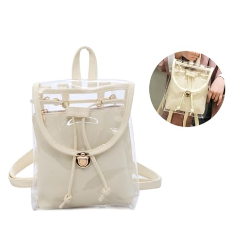 WESIEVYA Transparenter Rucksack Bonbonfarbener Doppellagig Für Mädchen Reisen Aus PVC Und Leder Mit Funktionstaschen Für Stifte Karten Telefon von WESIEVYA