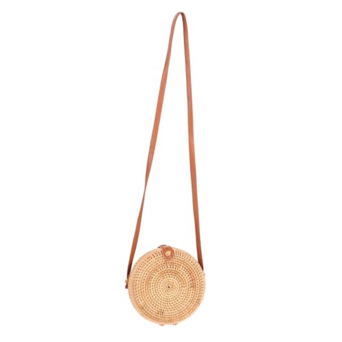 WESIEVYA Runde Damen Umhängetasche aus Handgeflochtenem Rattan Kleine Strohtasche Leichte Crossbody Bag für Alltag Strand und Reisen Modisches Casual design von WESIEVYA