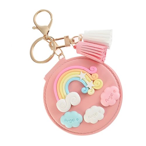 WESIEVYA 1stück Kreativer Schlüsselanhänger Mit Quaste Und Make-up Spiegel Süßes Rainbow Design Für Schlüssel Und Taschen Für Frauen Und Mädchen von WESIEVYA