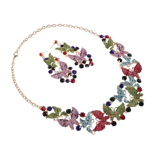 WESIEVYA Schmetterling Schmuckset mit Mehrfarbigen Kristallen Halskette und Ohrhänger Hypoallergenes Brautschmuck Set für Damen Geeignet für Bankette Hochzeiten und Festliche Anlässe von WESIEVYA