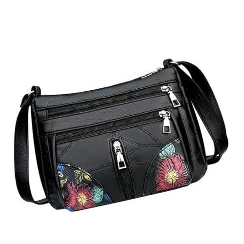 WESIEVYA Schwarze PU Crossbody Bag Damen Umhängetasche mit Reißverschluss Leichte Strapazierfähige Schultertasche mit Mehreren Fächern Vielseitig für Alltag Reisen und Freizeit Geeignet von WESIEVYA