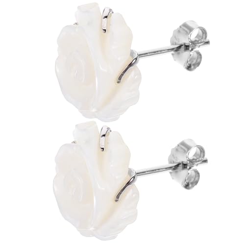 WESIEVYA Sterling Silber Ohrstecker mit Handgefertigten Rosenblüten und Natürlicher Perlmutt einlage Elegante Damen Ohrhänger Langlebiger Schmuck für Alltag Hochzeit und Geschenk von WESIEVYA