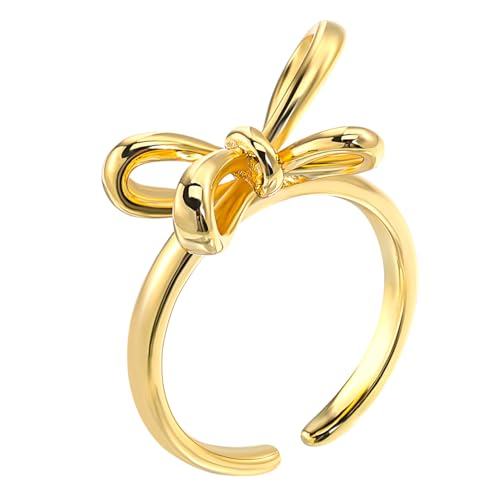 WESIEVYA Verstellbarer Damen Ring Kupfer Eleganter Bowknot Ring Offenes Design Schmuck Geschenk für Frauen Jubiläum Valentinstag von WESIEVYA