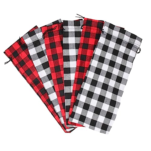 WESIEVYA Weinflaschenbeutel Aus Baumwollleinen 6 Stück Kariert Mit Kordelzug Geschenktasche Für Weinflasche Wiederverwendbar von WESIEVYA