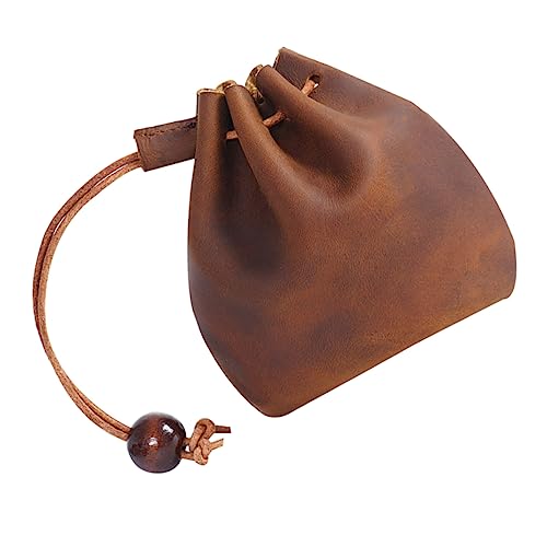 WESIEVYA Mini Lederbeutel Für Münzen Wechseltasche Aus Echtem Kleine Geldbörse Mit Schlüsselclip Braun Für Damen Herren Hellbraun von WESIEVYA