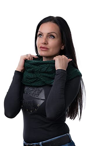 WEST COAST KNITWEAR Damen 100% feine Merinowolle Strickschal Loop Schal Schlauchschal Warm Winter Schlauchschal Gr. One size, Violett - Forest Green von WEST COAST KNITWEAR