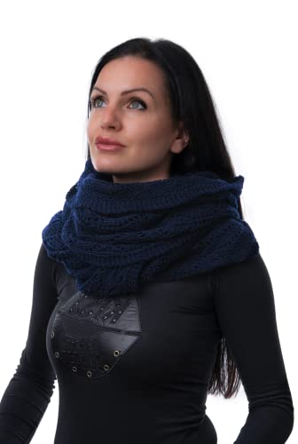 WEST COAST KNITWEAR Damen 100% feine Merinowolle Strickschal Loop Schal Schlauchschal Warm Winter Schlauchschal Gr. One size, Violett - Navy von WEST COAST KNITWEAR