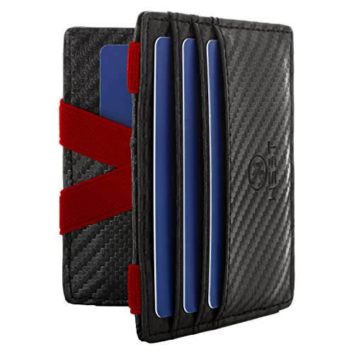 WEST® - Magic Wallet mit Münzfach + Geschenkverpackung - magische Geldbörse kompakt & klein - Trick Geldbörse - extra Starke Geldbänder - dünne Geldbörse mit Münzfach - RFID Schutz (Carbon-Rot) von WEST