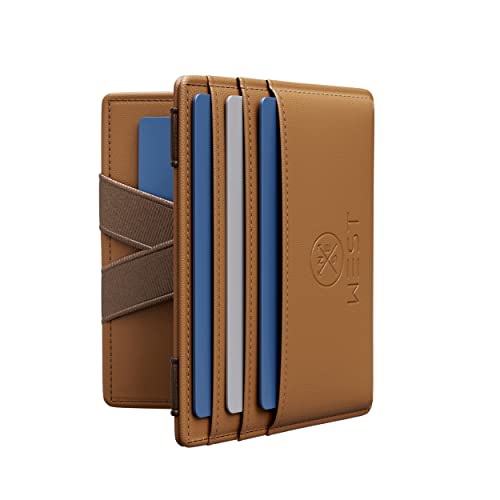 WEST® - Magic Wallet mit Münzfach + Geschenkverpackung - magische Geldbörse kompakt & klein - Trick Geldbörse - extra Starke Geldbänder - dünne Geldbörse mit Münzfach - RFID Schutz (Sand) von WEST