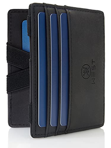 WEST® - Magic Wallet mit Münzfach + Geschenkverpackung - magische Geldbörse kompakt & klein - Trick Geldbörse - extra Starke Geldbänder - dünne Geldbörse mit Münzfach - RFID Schutz (Schwarz) von WEST