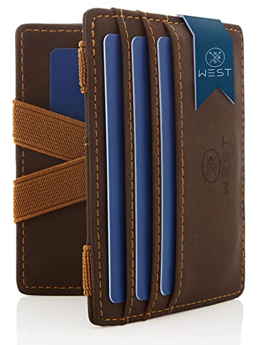 WEST® - Magic Wallet mit Münzfach + Geschenkverpackung - magische Geldbörse kompakt & klein - Trick - extra Starke Geldbänder - dünne - RFID Schutz (Braun-Orange) von WEST