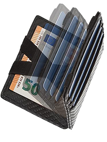 WEST - Kreditkartenetui mit Münzfach – inklusive Geschenkbox – kleine Geldbörse für Herren mit RFID-Schutz – Sicherheitsbänder für Geldscheine, Carbon, Avec poche à monnaie, Carbon von WEST