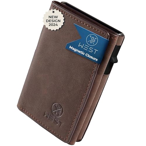 WEST® Slim Wallet Herren und Magnetverschluss | Kreditkartenetui Herren für 10-12 Karten - Schiebemechanismus Design - Geldbeutel Herren für scheine und Karten - Verbessertes Design 2024 von WEST