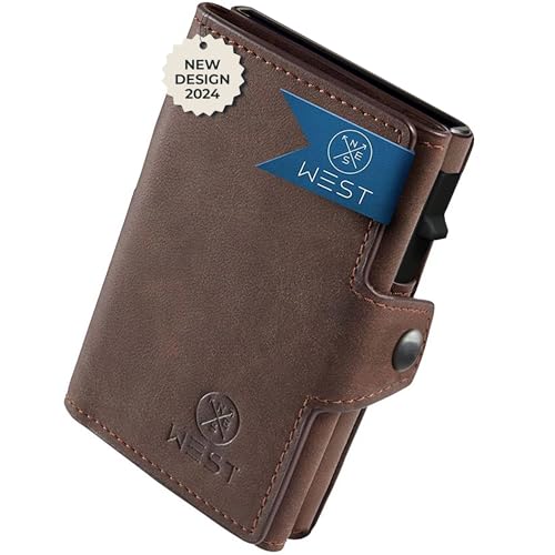 WEST® Slim Wallet mit münzfach und Magnetverschluss | Kartenetui mit münzfach für 10-12 Karten - Schiebemechanismus Design - Geldbeutel Herren für scheine und Karten - Verbessertes Design 2024 von WEST