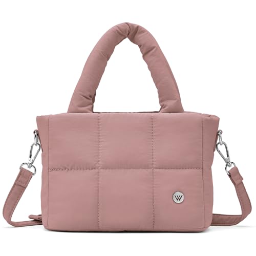 WESTBRONCO Kleine Puffer-Crossbody-Tasche für Damen, Mini-Tragetasche, geschwollene Nylon-Schultertasche, gesteppte Damen-Handtaschen, dunkelrosa von WESTBRONCO
