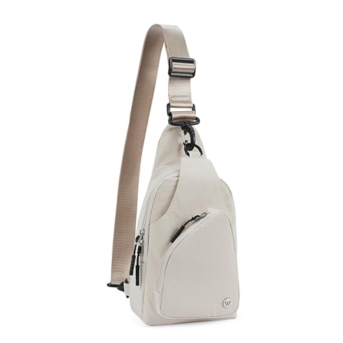 WESTBRONCO Kleine Schultertasche für Damen, Nylon, Umhängetasche, Bauchtasche, leicht, für Reisen, Freizeit, Alltag, Beige von WESTBRONCO